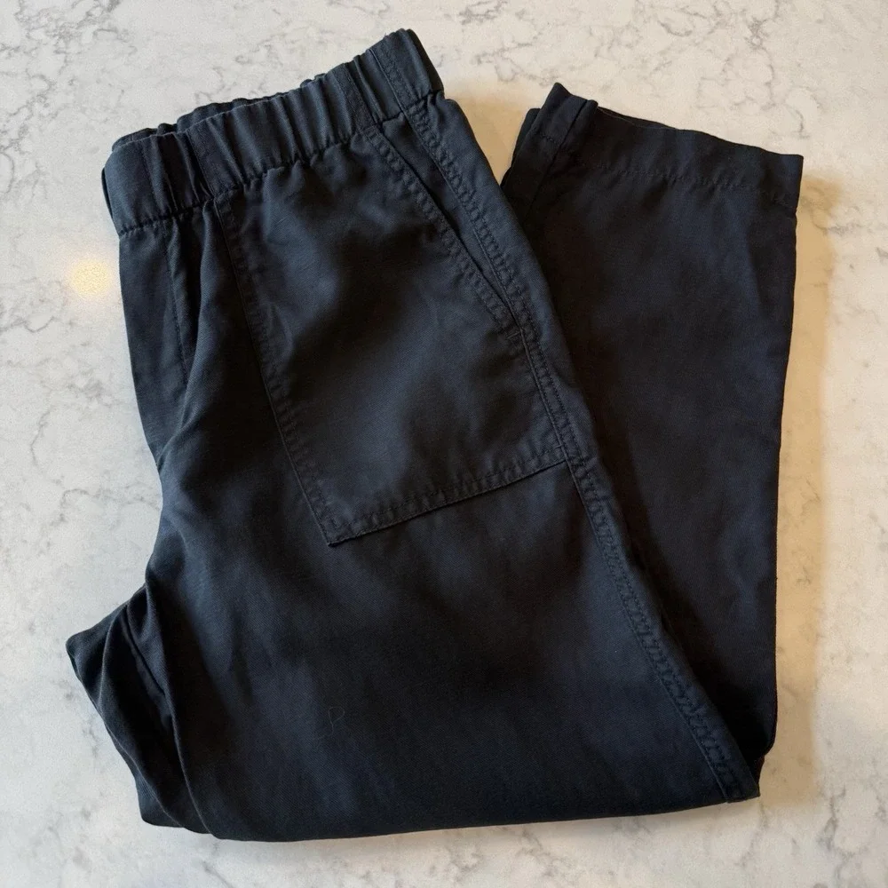 Banana Republic Lyocell Linen Cotton Tapered Cropped Pull On Pant Black Medium